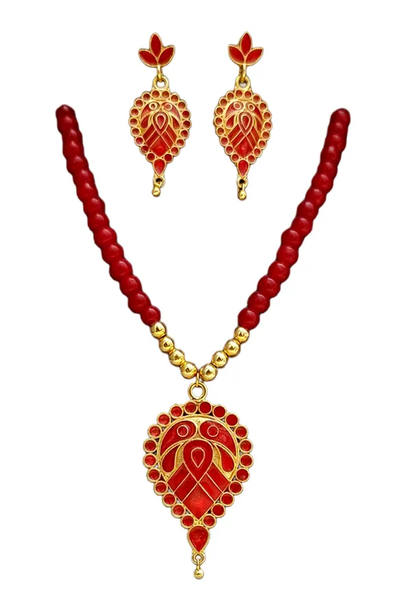 Assamese_Traditional_Copper_Based_Red_Dugdugi_Moni_Tassel_Jewellery_Set