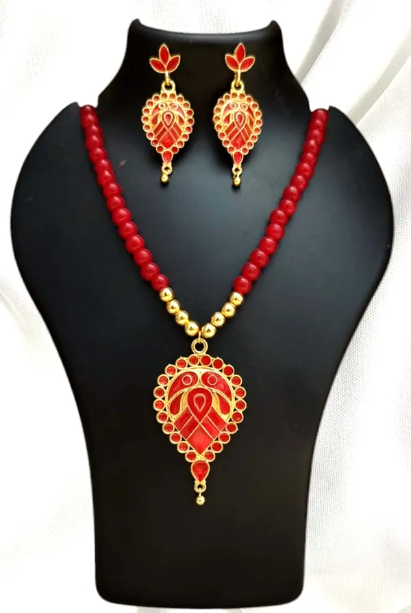 Assamese_Traditional_Copper_Based_Red_Dugdugi_Moni_Tassel_Jewellery_Set
