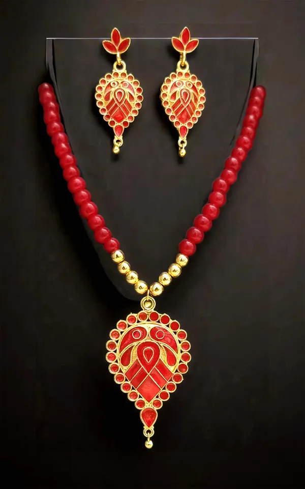 Assamese_Traditional_Copper_Based_Red_Dugdugi_Moni_Tassel_Jewellery_Set