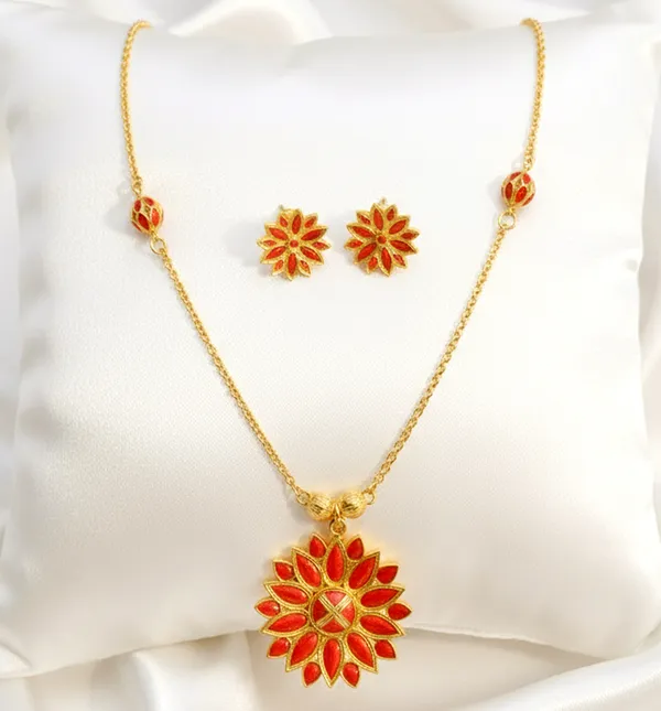 BG_GOLD_Assamese_Traditional_Copper_Based_Red_Ful_Ball_Chain_Jewellery_SET