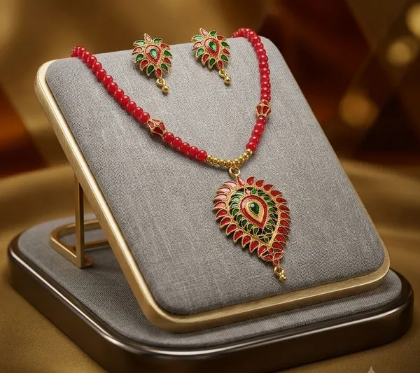 BG_GOLD_Assamese_Traditional_Copper_Based_Red_Green_2Ball_Moni_Tassel_Jewellery_Set_