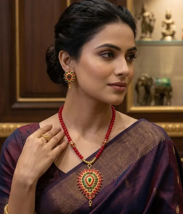 BG_GOLD_Assamese_Traditional_Copper_Based_Red_Green_2Ball_Moni_Tassel_Jewellery_Set_