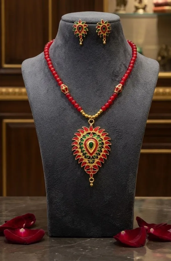 BG_GOLD_Assamese_Traditional_Copper_Based_Red_Green_2Ball_Moni_Tassel_Jewellery_Set_