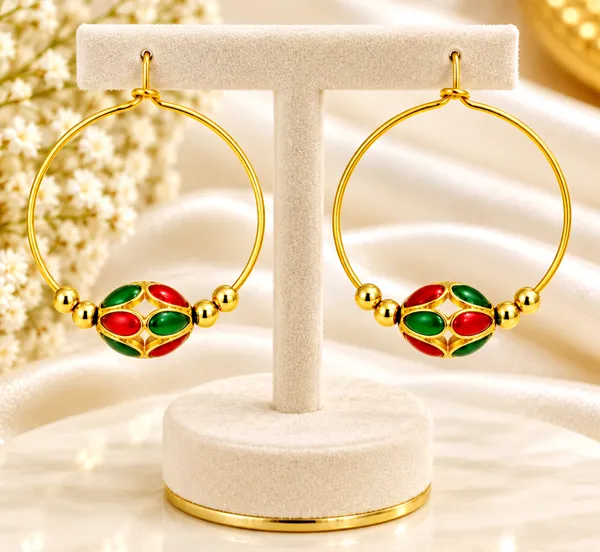 BG_GOLD_Assamese_Traditional_Copper_Based_Red_Green_Monimala_Hoop_Earring_Set
