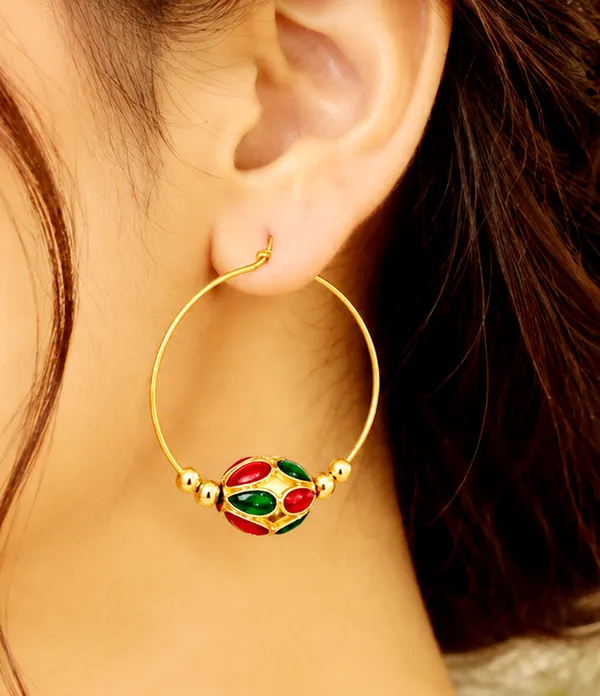 BG_GOLD_Assamese_Traditional_Copper_Based_Red_Green_Monimala_Hoop_Earring_Set
