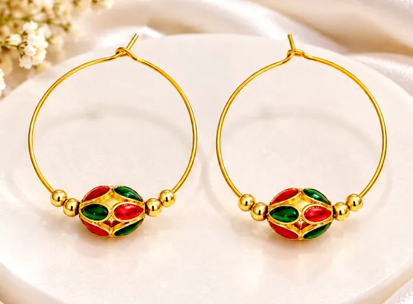 BG_GOLD_Assamese_Traditional_Copper_Based_Red_Green_Monimala_Hoop_Earring_Set