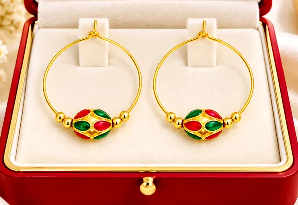 BG_GOLD_Assamese_Traditional_Copper_Based_Red_Green_Monimala_Hoop_Earring_Set