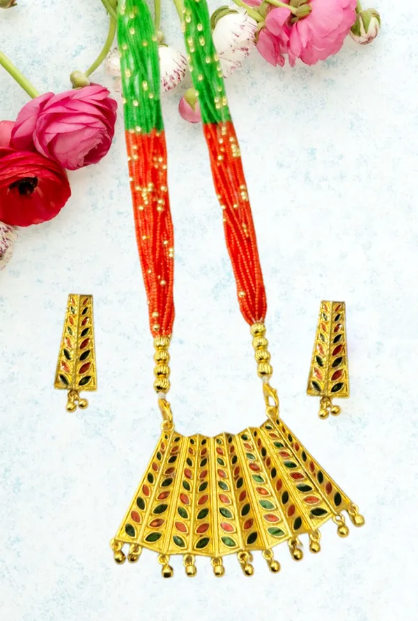 Assamese_Traditional_Copper_Based_Red_Green_Dhansura_Jewellery_Set