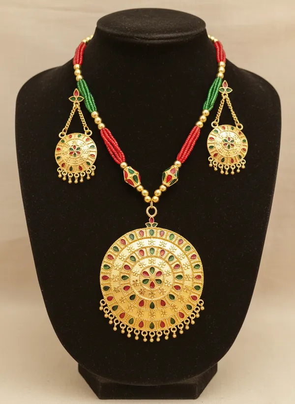 BG_GOLD_Assamese_Traditional_Copper_Based_Red_Green__Japi_Monimala_Tassel_Jewellery_set