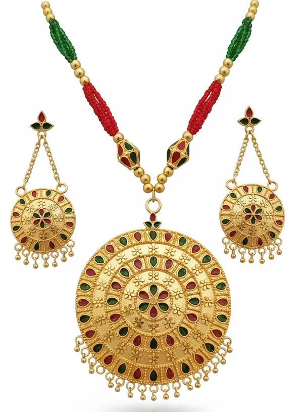 BG_GOLD_Assamese_Traditional_Copper_Based_Red_Green__Japi_Monimala_Tassel_Jewellery_set