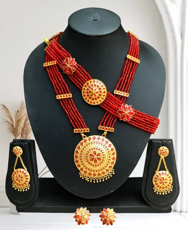 Assamese_Traditional_Copper_Based_Red_Japi_Combo_Jewellery_Set