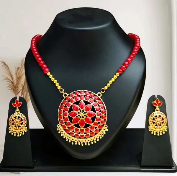 Assamese_Traditional_Copper_Based_Red_Japi_Moni_Tassel_Jewellery_Set