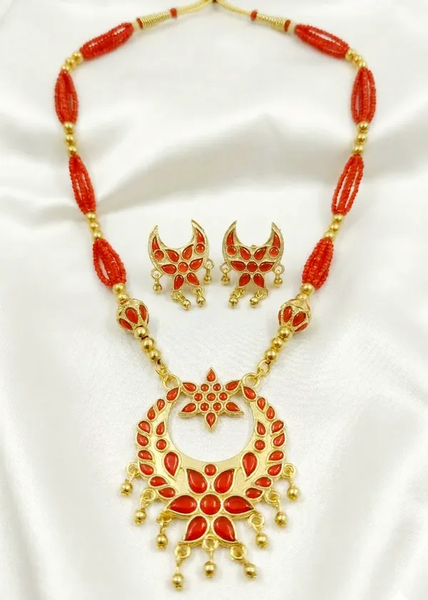 BG_GOLD_Assamese_Traditional_Copper_Based_Red_Jun_Monimala_Tassel_Jewellery_Set