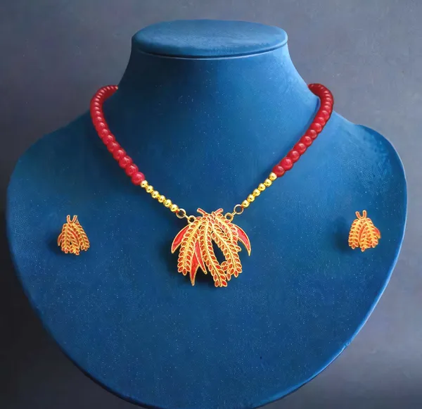 Assamese_Traditional_Copper_Based_Red_Kopou_Ful_Moni_Tassel_Jewellery_Set
