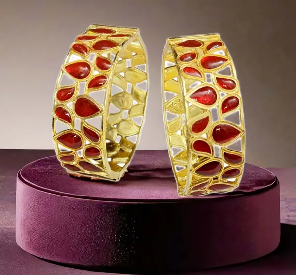 BG_GOLD_Assamese_Traditional_Copper_Based_Red_Meenakari_Bangle_SET