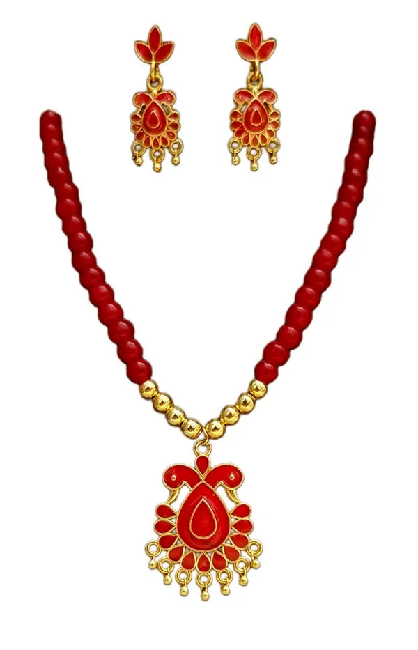 Assamese_Traditional_Copper_Based_Red_Meenakari_Jewellery_Set