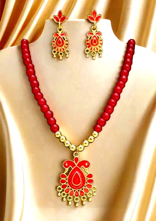 Assamese_Traditional_Copper_Based_Red_Meenakari_Jewellery_Set