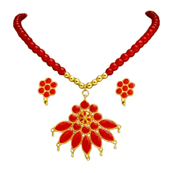 Assamese_Traditional_Copper_Based_Red_Meenakari_Locket_Moni_Tassel_Jewellery_Set