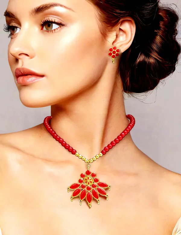 Assamese_Traditional_Copper_Based_Red_Meenakari_Locket_Moni_Tassel_Jewellery_Set