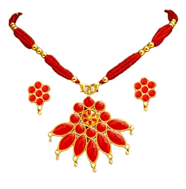 Assamese_Traditional_Copper_Based_Red_Meenakari_Locket_Tassel_Jewellery_Set
