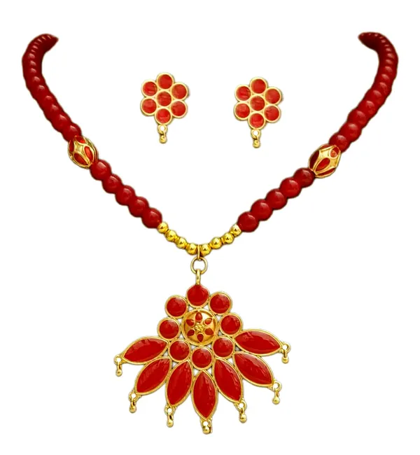 Assamese_Traditional_Copper_Based_Red_Meenakari_Locket_Ball_Moni_Tassel_Jewellery_Set