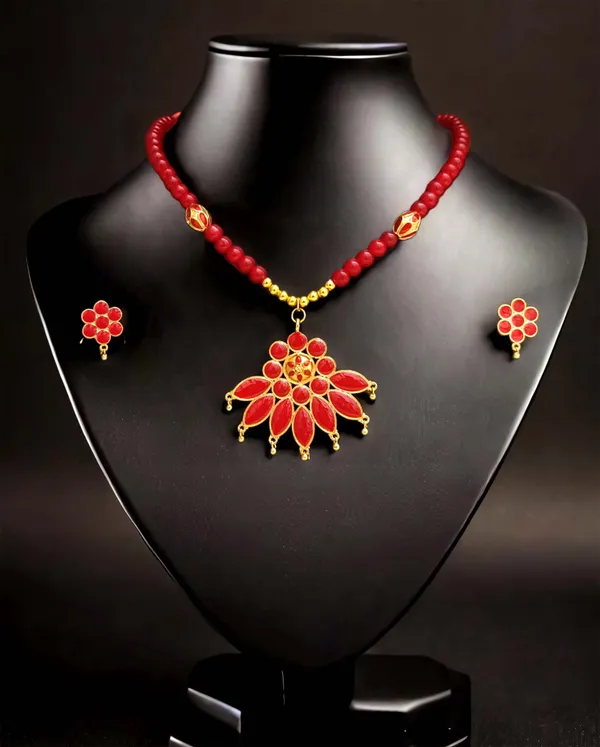 Assamese_Traditional_Copper_Based_Red_Meenakari_Locket_Ball_Moni_Tassel_Jewellery_Set