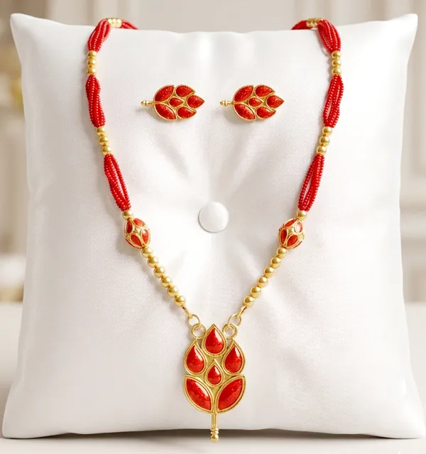 BG_GOLD_Assamese_Traditional_Copper_Based_Red_Patti_Monimala_Tassel__Jewellery_Set