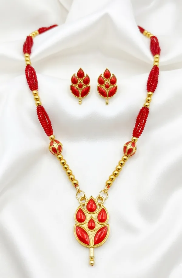 BG_GOLD_Assamese_Traditional_Copper_Based_Red_Patti_Monimala_Tassel__Jewellery_Set