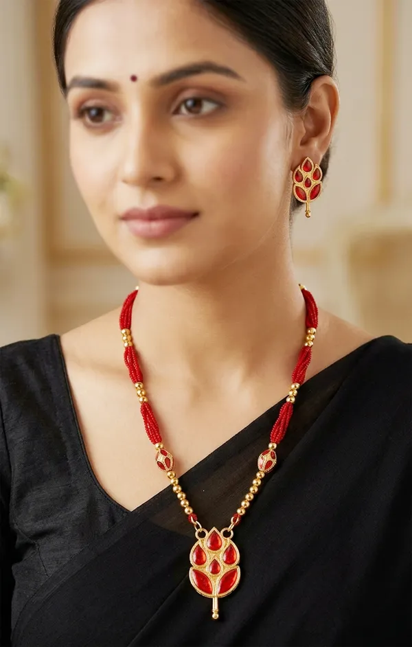 BG_GOLD_Assamese_Traditional_Copper_Based_Red_Patti_Monimala_Tassel__Jewellery_Set