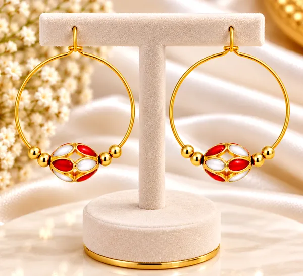BG_GOLD_Assamese_Traditional_Copper_Based_Red_White_Monimala_Hoop_Earring_Set