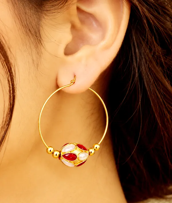 BG_GOLD_Assamese_Traditional_Copper_Based_Red_White_Monimala_Hoop_Earring_Set