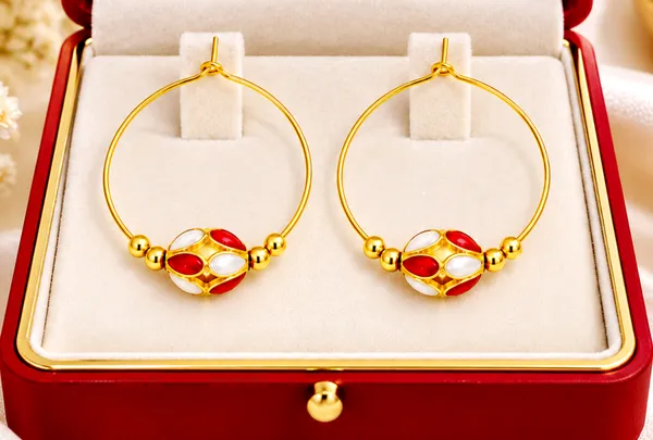 BG_GOLD_Assamese_Traditional_Copper_Based_Red_White_Monimala_Hoop_Earring_Set