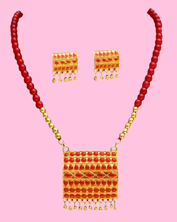 Assamese_Traditional_Copper_Based_Red_Biscuit_Design_Jewellery_Set