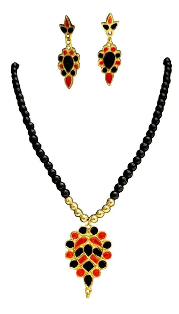 Assamese_Traditional_Copper_Based_Red_Black_Dugdugi_Moni_Tassel_Jewellery_Set