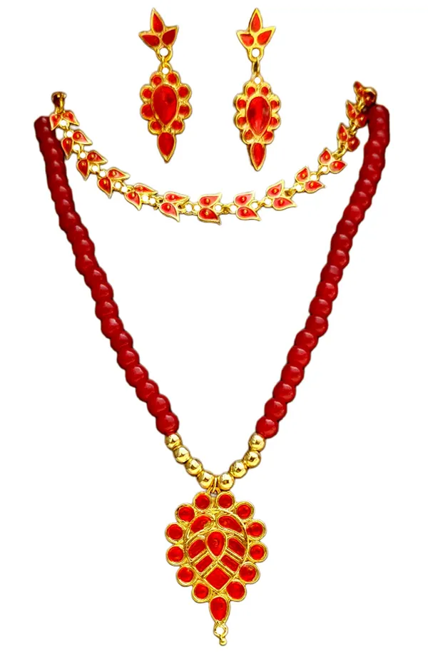 Assamese_Traditional_Copper_Based_Red_Dugdugi_Mini_Tassel_Combo_Jewellery_Set