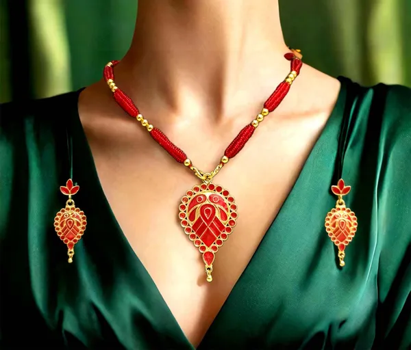 Assamese_Traditional_Copper_Based_Red_Dugdugi_Tassel_Jewellery_Set