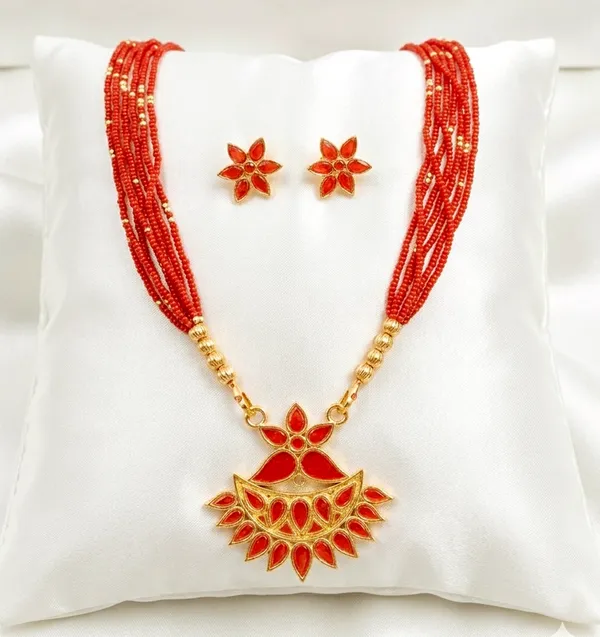 BG_GOLD_Assamese_Traditional_Copper_Based_Red__Flower_Set_With__Tassel_Jewellery_Set