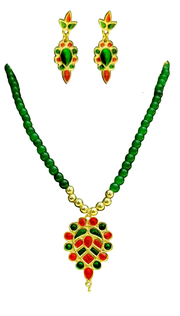 Assamese_Traditional_Copper_Based_Red_Green_Dugdugi_Mini_Tassel_Combo_Jewellery_Set
