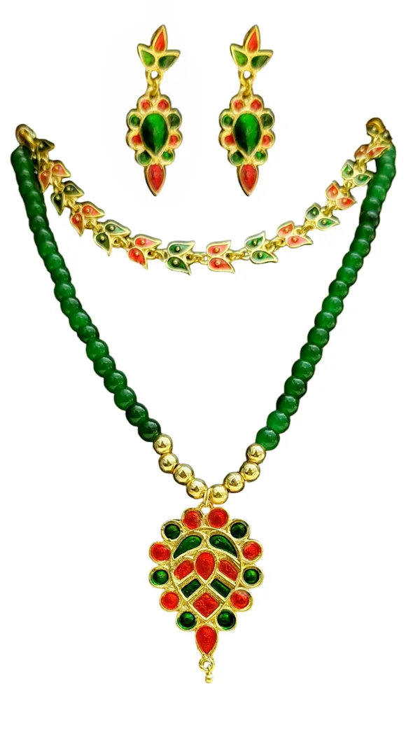 Assamese_Traditional_Copper_Based_Red_Green_Dugdugi_Mini_Tassel_Combo_Jewellery_Set