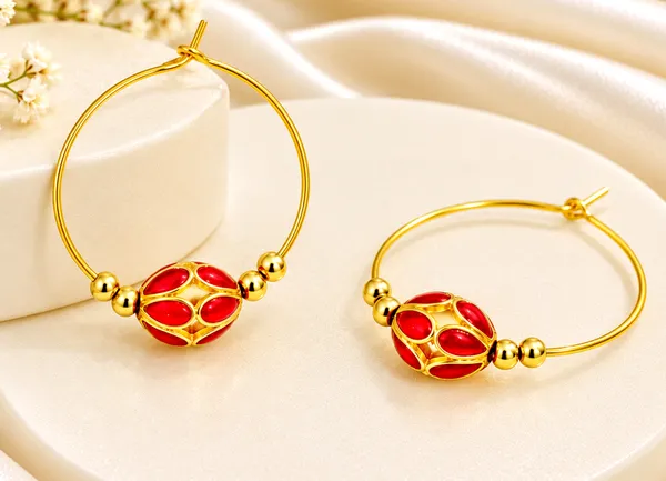 BG_GOLD_Assamese_Traditional_Copper_Based_Red__Monimala_Hoop_Earring_Set
