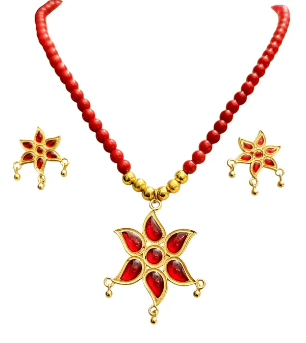Assamese_Traditional_Copper_Based_Star_With_Red_Moti_Jewellery_Set