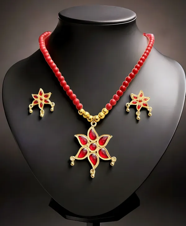 Assamese_Traditional_Copper_Based_Star_With_Red_Moti_Jewellery_Set