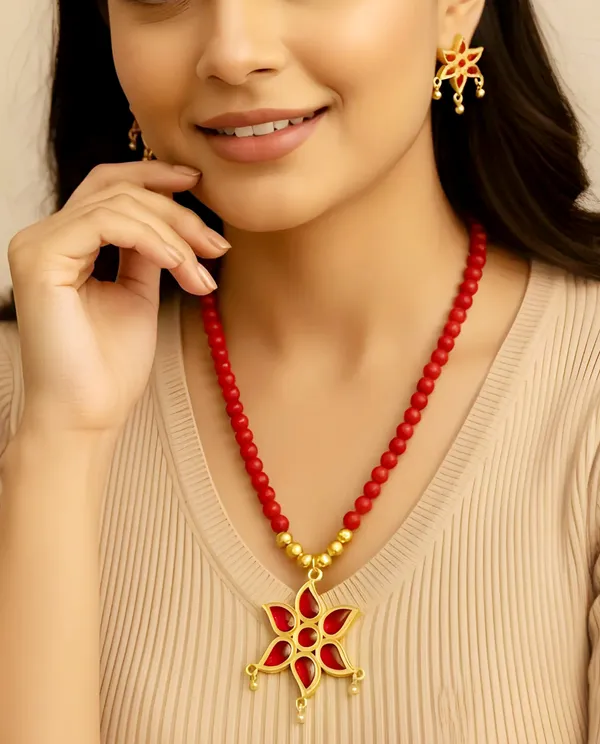 Assamese_Traditional_Copper_Based_Star_With_Red_Moti_Jewellery_Set