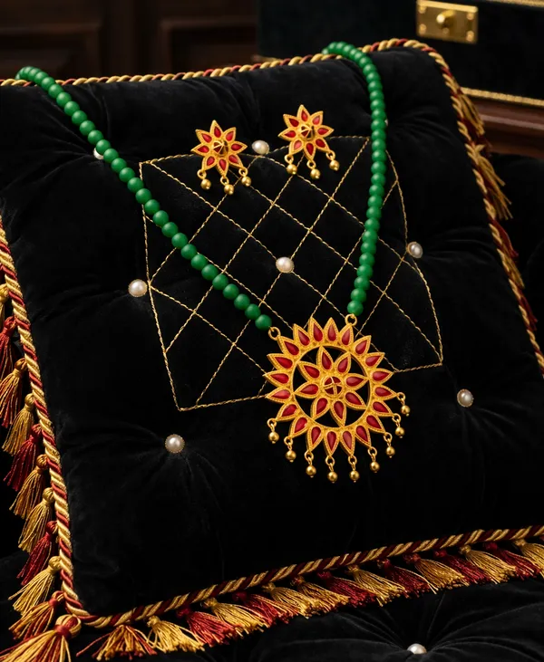 BG_GOLD_Assamese_Traditional_Copper_Based_Sunflower_Green_Moni_Jewellery_Set