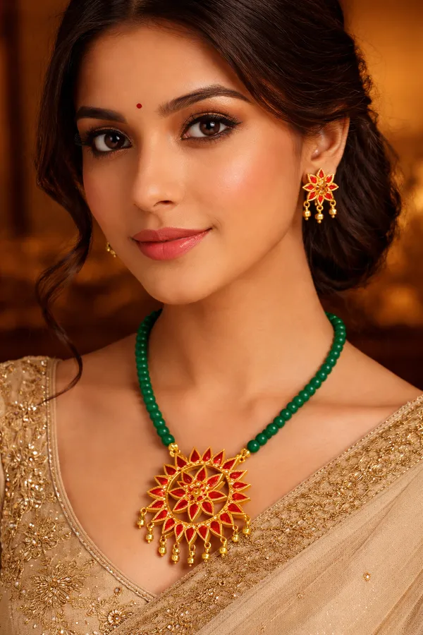 BG_GOLD_Assamese_Traditional_Copper_Based_Sunflower_Green_Moni_Jewellery_Set
