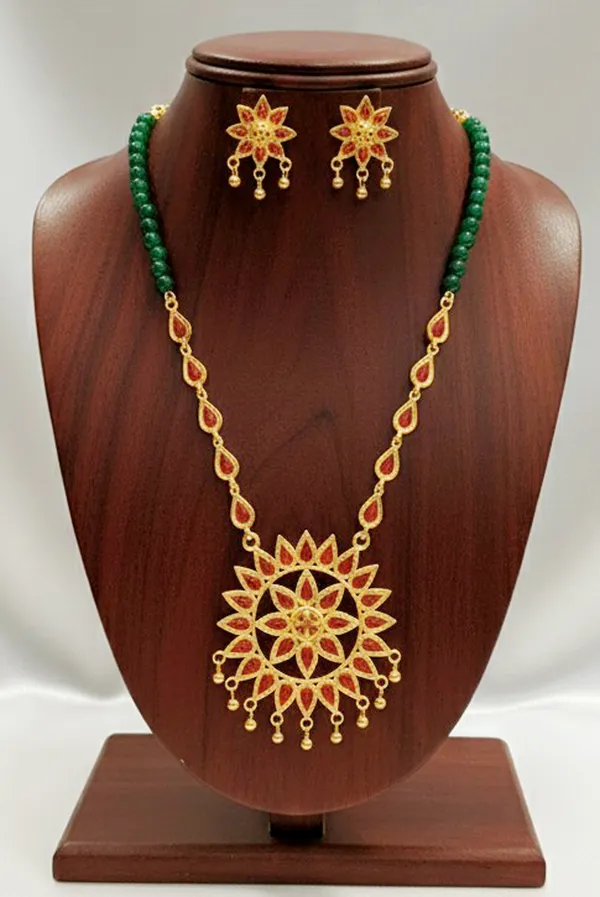 BG_GOLD_Assamese_Traditional_Copper_Based_Sunflower_Green_Moni_Jewellery_Set