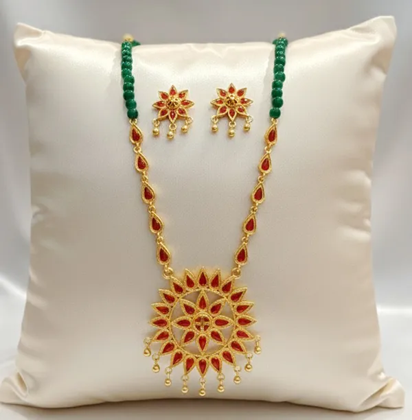 BG_GOLD_Assamese_Traditional_Copper_Based_Sunflower_Green_Moni_Jewellery_Set