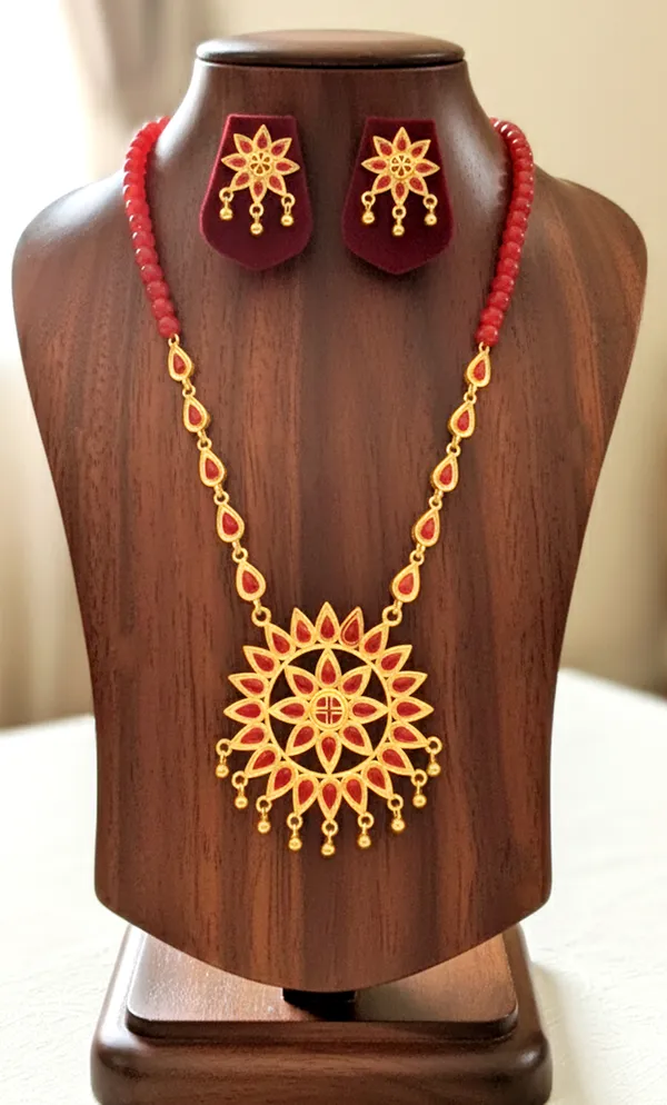 BG_GOLD_Assamese_Traditional_Copper_Based_Sunflower_Red_Moni_Jewellery_Set