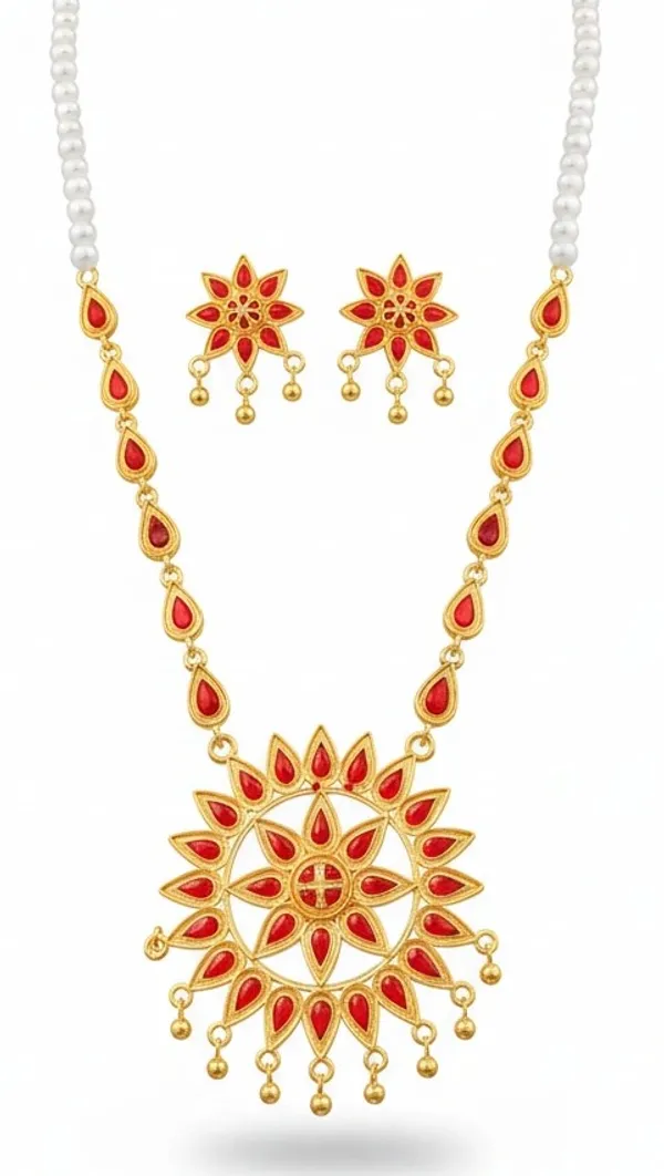 BG_GOLD_Assamese_Traditional_Copper_Based_Sunflower_White_Moni_Jewellery_Set