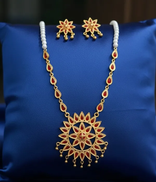 BG_GOLD_Assamese_Traditional_Copper_Based_Sunflower_White_Moni_Jewellery_Set